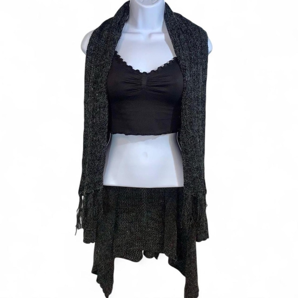 Black Waterfall Hem Poncho Sweater open front cardigan vest